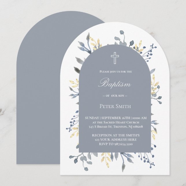 blue foliage Baptism  Invitation (Front/Back)