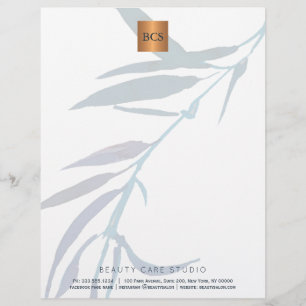 Blue foliage metallic gold copper monogrammed custom letterhead