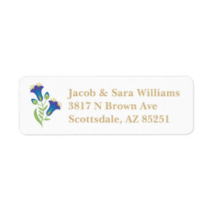 Blue Folk Art Flowers Address Labels