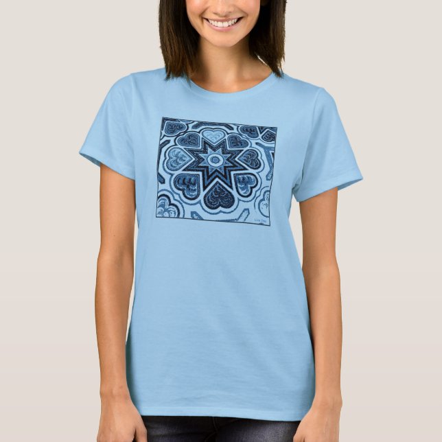 Blue Folk Art Heart Ladies' T-shirt (Front)