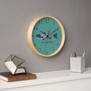 Blue Folk Art Trout/Salmon Clock