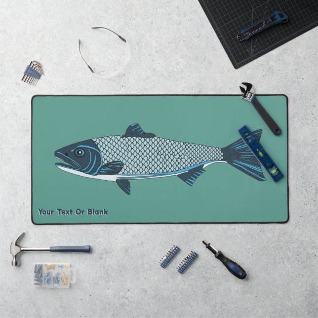 Blue Folk Art Trout/Salmon  Desk Mat (Workstation)
