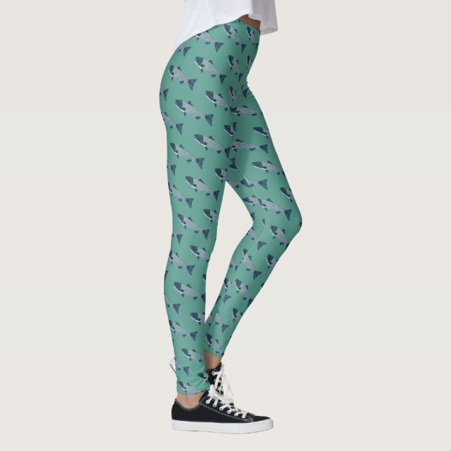 Blue Folk Art Trout/Salmon Leggings (Right)