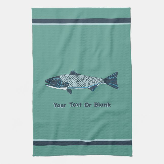 Blue Folk Art Trout/Salmon Tea Towel (Vertical)