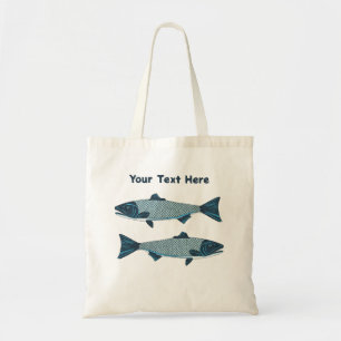 Blue Folk Art Trout/Salmon Tote Bag