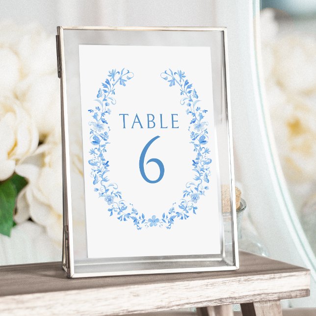 Blue folk floral porcelain elegant garden wedding table number (Creator Uploaded)