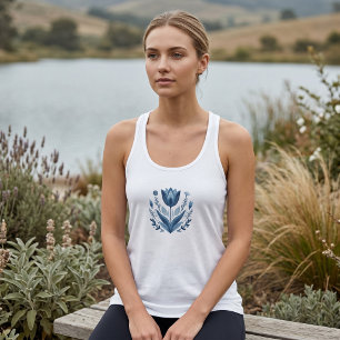 Blue Folk Floral Tulip Women's Tank Top