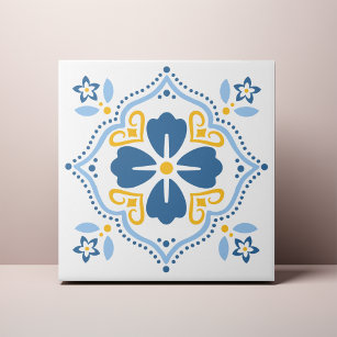Blue Folk Flower Azulejo Tile