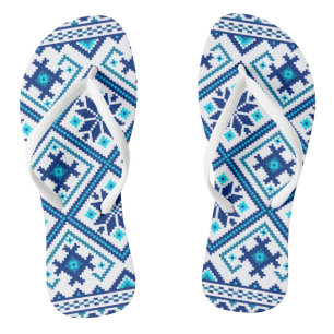  Blue Folk Pattern Ornament Jandals