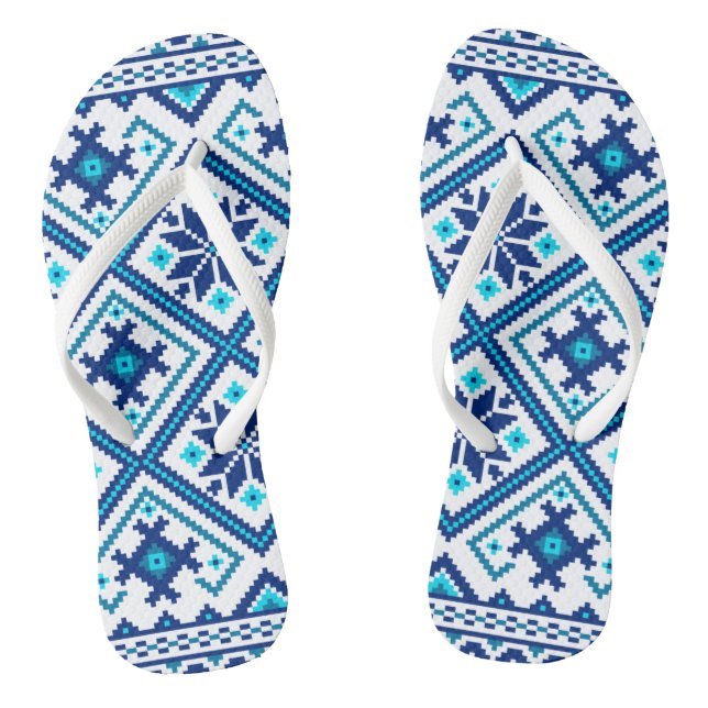  Blue Folk Pattern Ornament Jandals (Footbed)