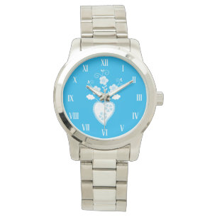 Blue folk Portuguese heart in blossom Watch