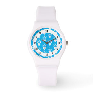 Blue folk Portuguese heart in blossom Watch