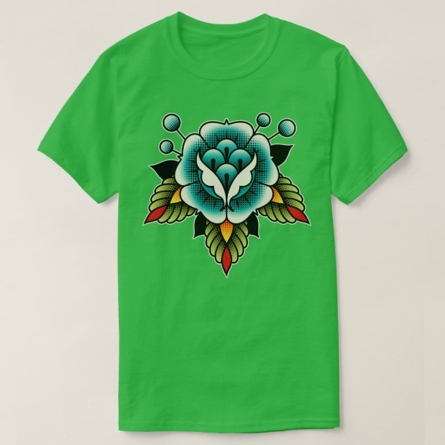 Blue Folk Rose  T-Shirt (Design Front)