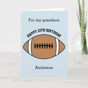Blue Football 13th Birthday Grandson Card