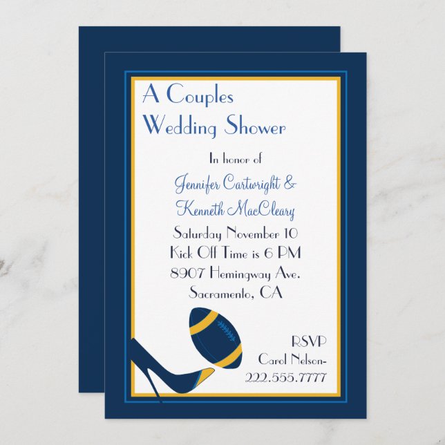 Blue Football Couples Wedding Shower Invitation (Front/Back)