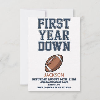 Blue Football First Year Down Boy 1st Birthday Invitation
