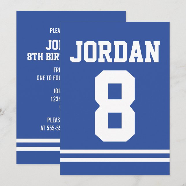 Blue Football Jersey - Sports Theme Birthday Party Invitation (Front/Back)