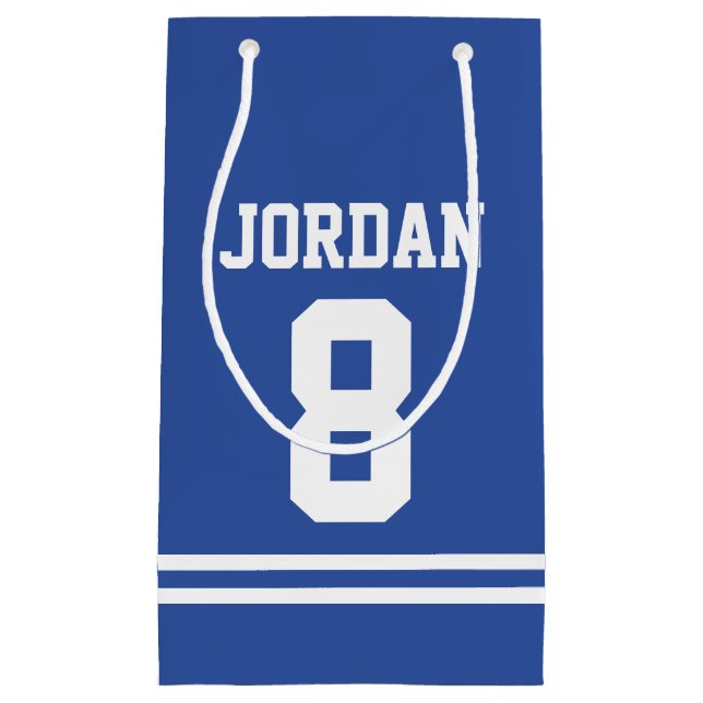 Blue Football Jersey - Sports Theme Birthday Party Small Gift Bag (Front)