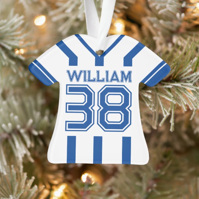 Blue Football Jersey Uniform with number Ornament (Tree)
