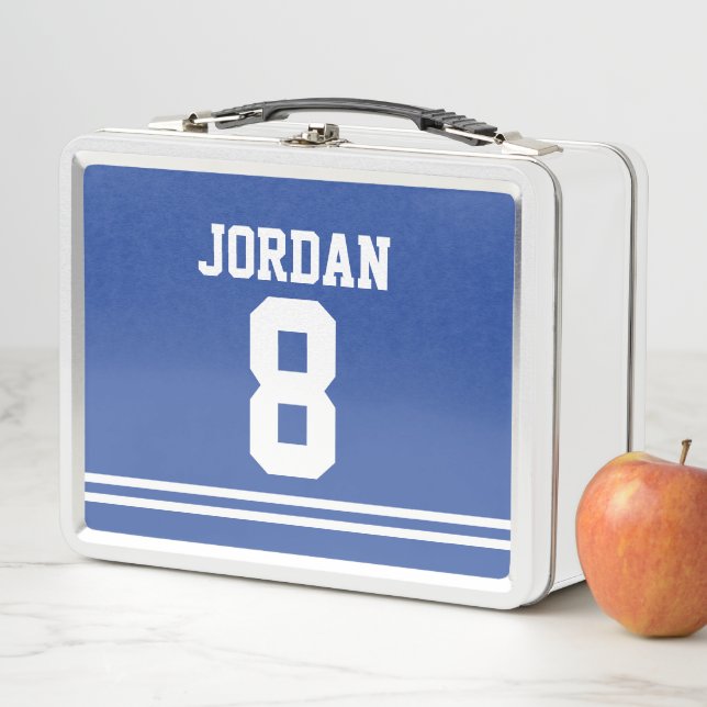 Blue Football Jersey with Custom Name and Number Metal Lunch Box (In Situ)