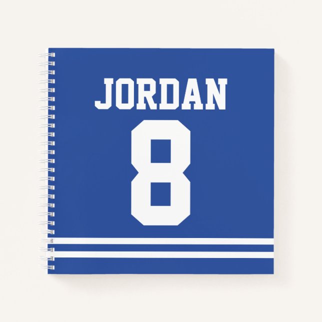 Blue Football Jersey with Custom Name and Number Notebook (Front)
