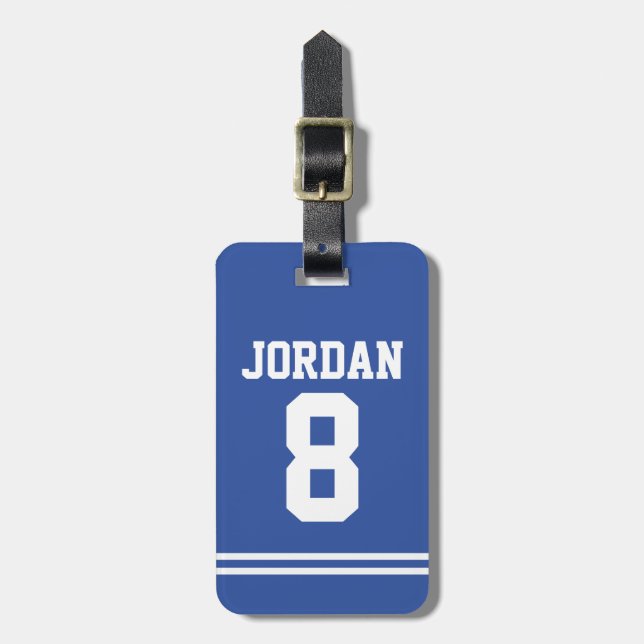 Blue Football Jersey with Number Luggage Tag (Front Vertical)