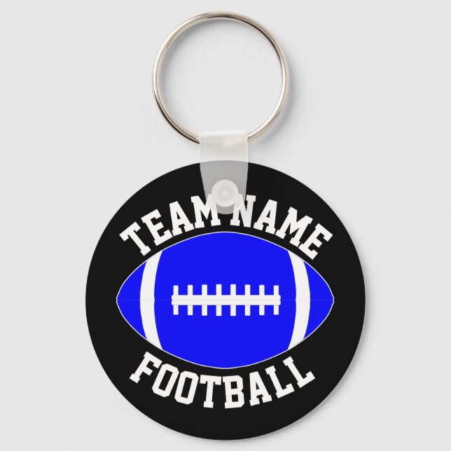 Blue Football Player/Coach Custom Team Name Sports Key Ring (Front)