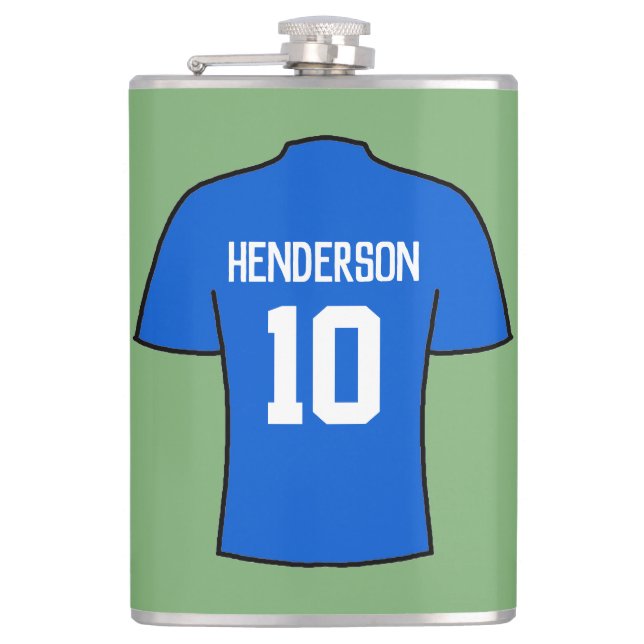 Blue Football Shirt with Name and Number Flask (Front)