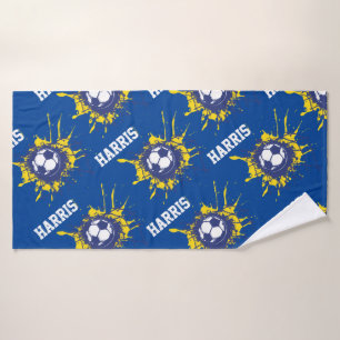 Blue football soccer ball score custom shower bath towel