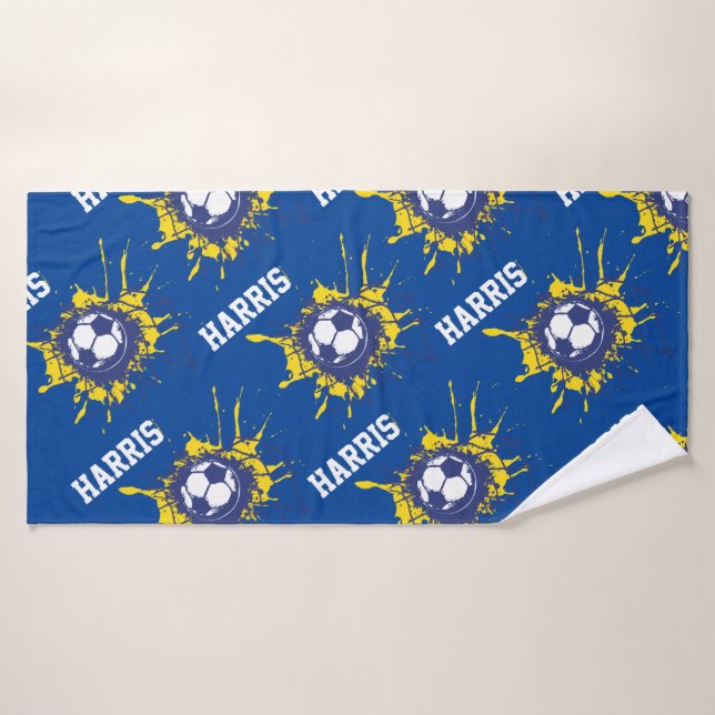 Blue football soccer ball score custom shower bath towel (Bath Towel)