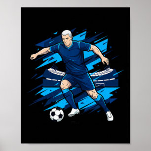 Blue Football Soccer Player Dribbling In Stadium C Poster