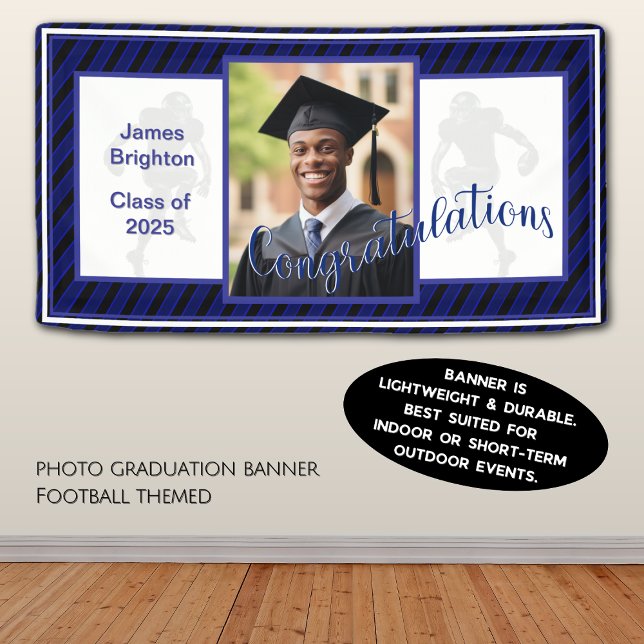 Blue Football Themed Photo Graduation Banner (Creator Uploaded)