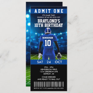 Blue Football Ticket Birthday Invitation
