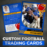 Blue Football Trading Card Sport Player Photo<br><div class="desc">Show off your passion for the game with this fiery football trading card! This customisable card features a bold design with a blazing football player photo. Perfect for showcasing your skills and achievements.</div>