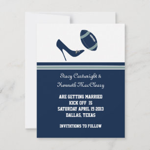 Blue Football Wedding Save The Date Announcement
