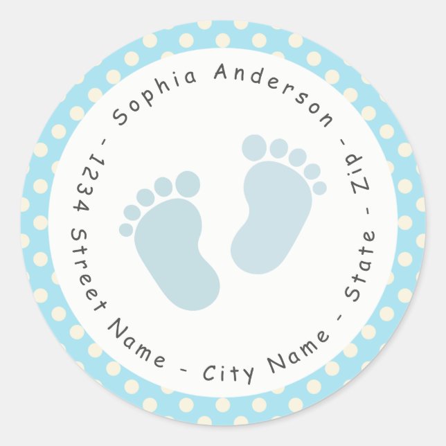 Blue Footprint Baby Shower Return Address Label (Front)