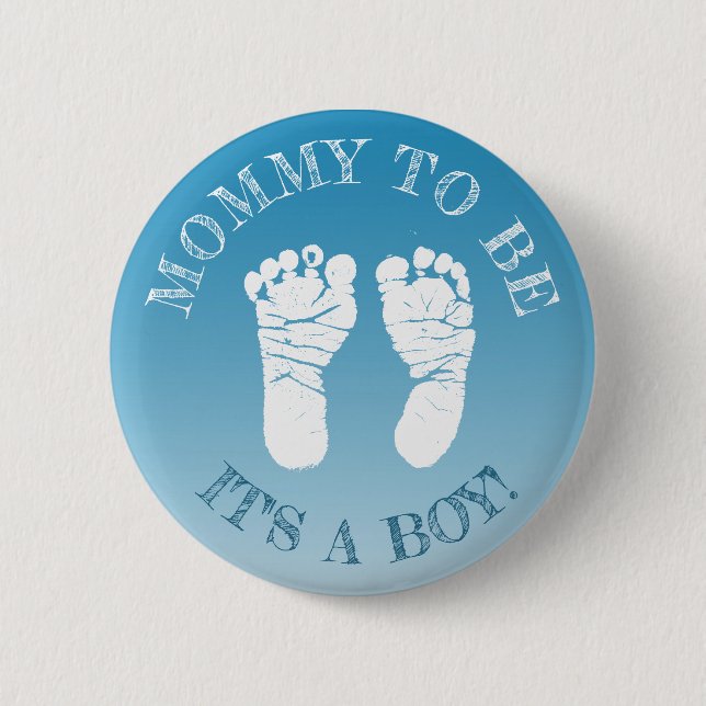 Blue Footprints boy Baby Shower Mum to be Button (Front)