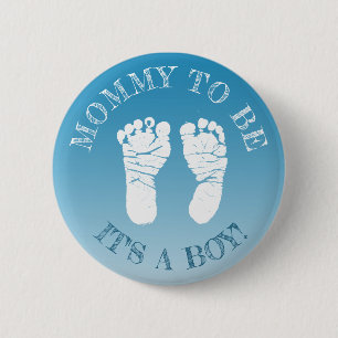 Blue Footprints boy Baby Shower Mum to be Button