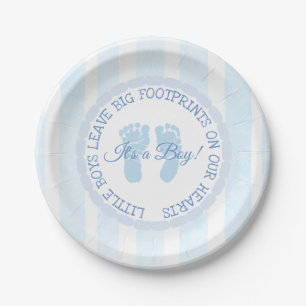 Blue Footprints Boy Baby Shower Paper Plates