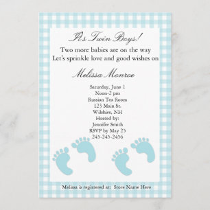 Blue Footprints Twins Sprinkle Shower Invitation