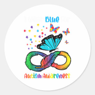 Blue For Autism Awareness Infinity Butterfly Women Classic Round Sticker