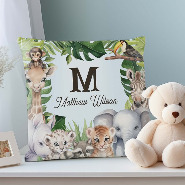 Blue Forest animals personalised baby boy name  Cushion (Creator Uploaded)