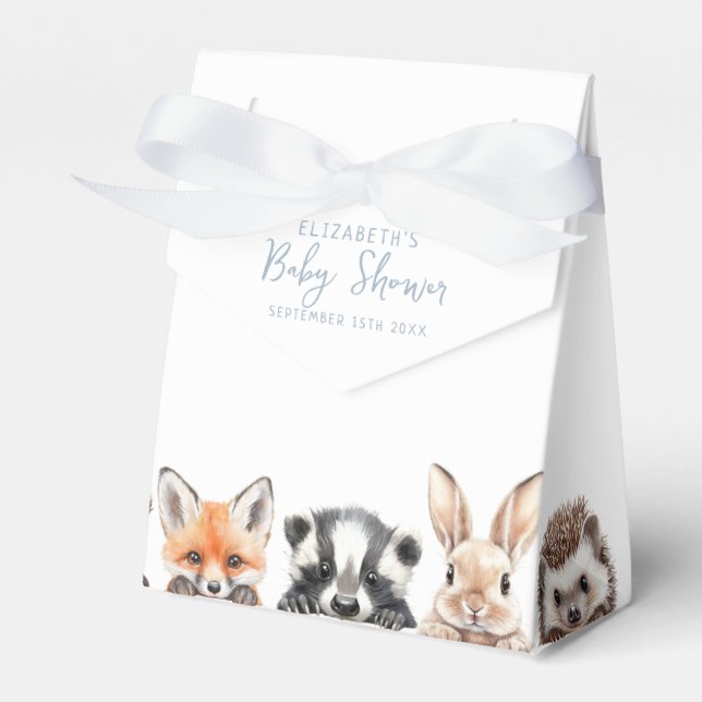 Blue Forest Friends Woodland Animals Baby Shower Favour Box (Front Side)