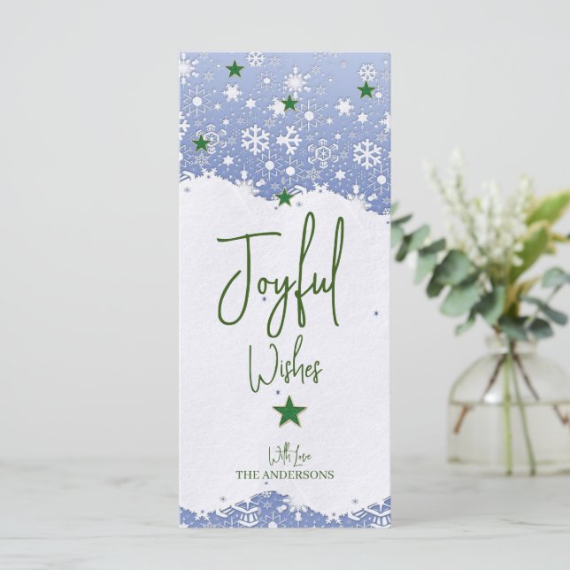 Blue/forest green Joyful Wish | Christmas Flat Car (Standing Front)