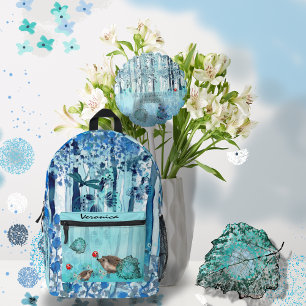 Blue Forest Hedgehog Printed Backpack