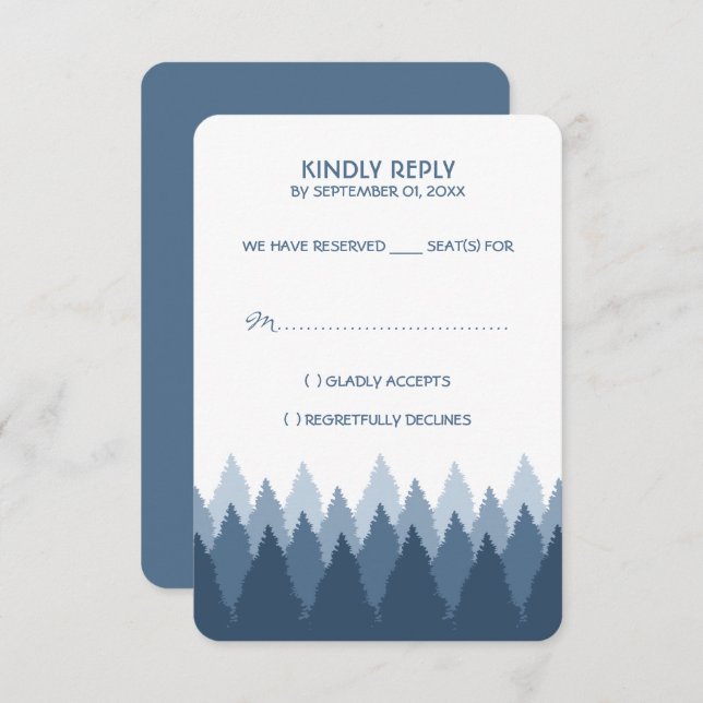 Blue Forest Range Woodland Wedding RSVP Card (Front/Back)
