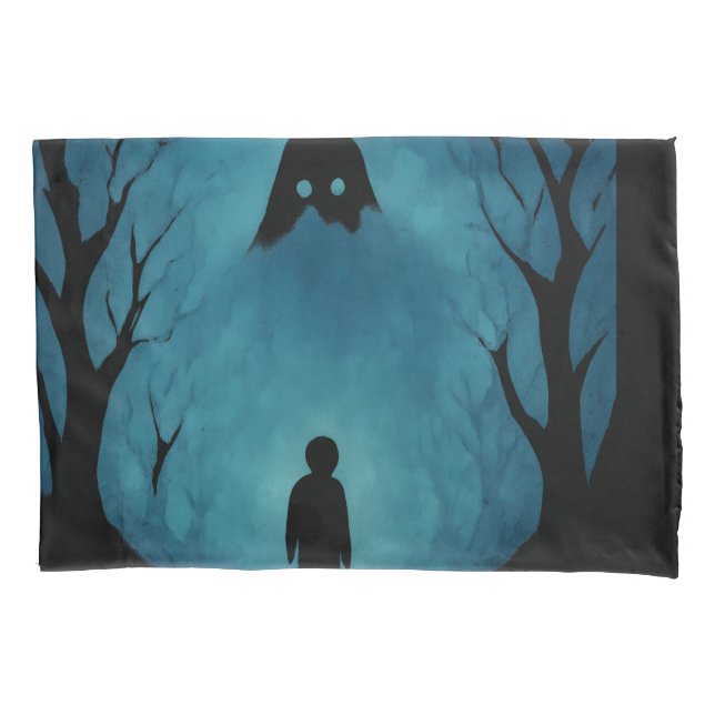 Blue Forest Silhouette Lonely Figure in Shadow  Pillowcase (Front)