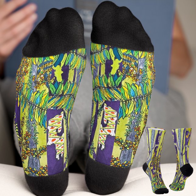 blue forest watercolour fun whimsical  socks (Creator Uploaded)
