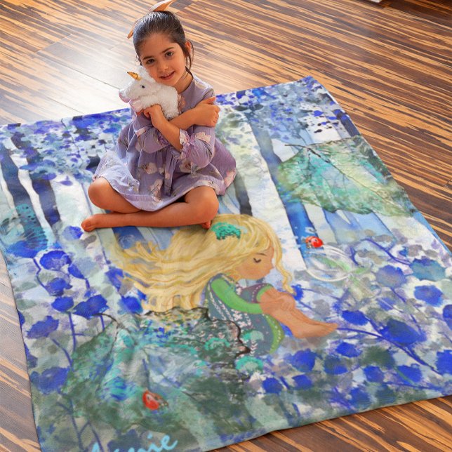 Blue Forest with Little girl Fleece Blanket (Blue Forest with Little girl Fleece Blanket)