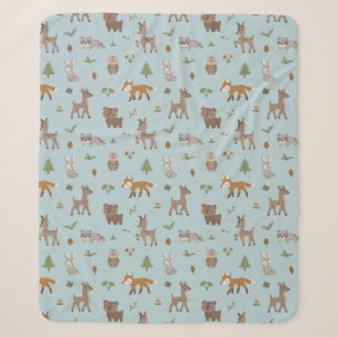 Blue Forest Woodland Critters Gender Neutral Sherpa Blanket